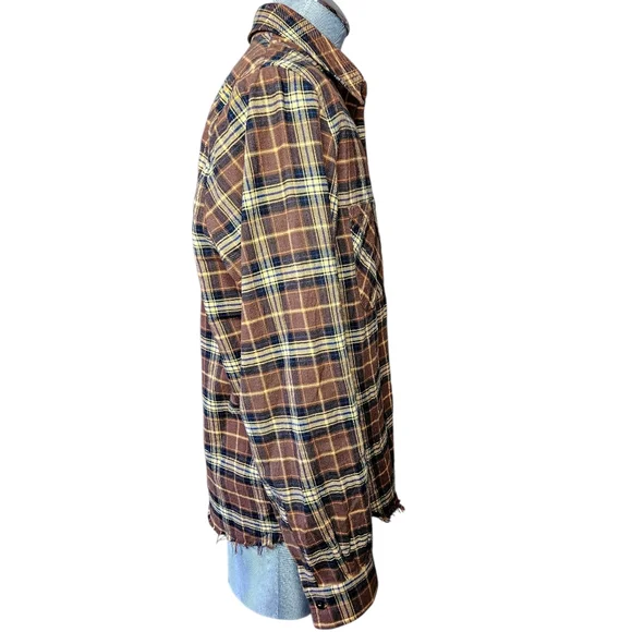 Amiri | Leather Logo Flannel Button Down Shirt | Brown | Mens | Size Large - Picture 9 of 16